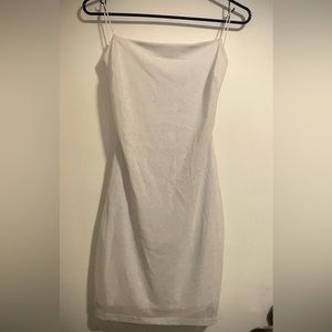 Honey Sparkling Runched Mesh Cami Bodycon White Dress